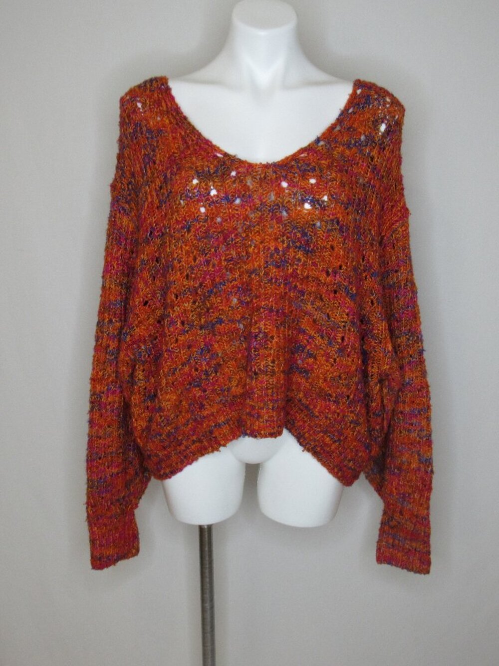 Free People Highland V-NeckOrange Space Dye Sweater Women's S Small